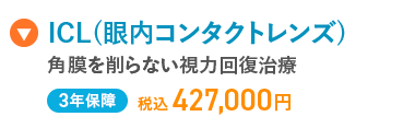 ICL (眼内コンタクトレンズ)
角膜を削らない視力回復治療
3年保障 税込 427,000円